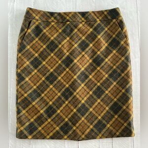 L.L. Bean Retro Gold Green Plaid Wool Pencil Skirt 2 Size 12